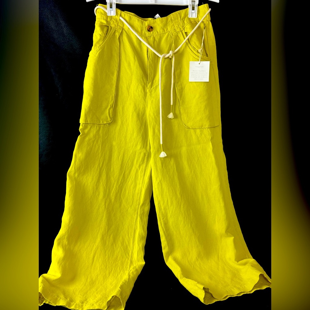 Joie Women Utility Pants 10 Citronelle Faded Wash Retro Wide Leg Linen Blend